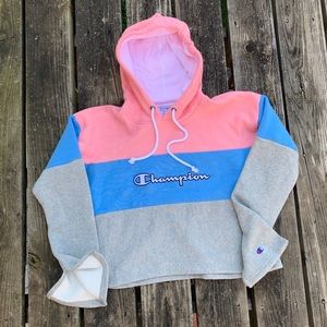 Champion Multicolor Patchwork Crop Top Hoodie